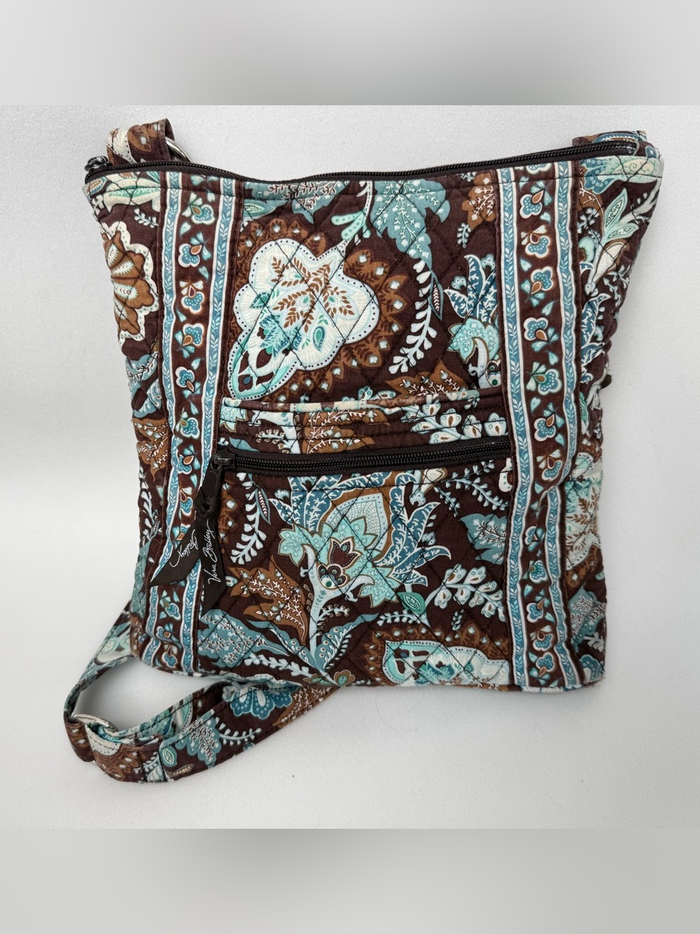 Vera Bradley Tote Java Blue Brown Paisley Shoulder Bag Zip Purse Retired